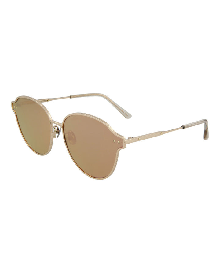 Gold Gold Pink - Bottega Veneta - Round-Frame Metal Sunglasses