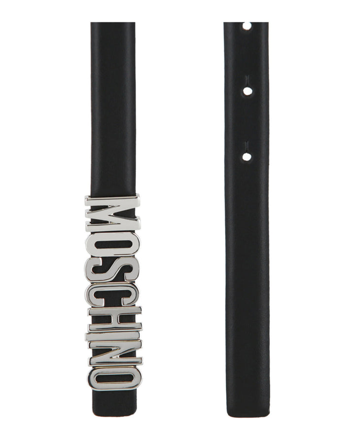 Black - Moschino - Thin Leather Logo Belt