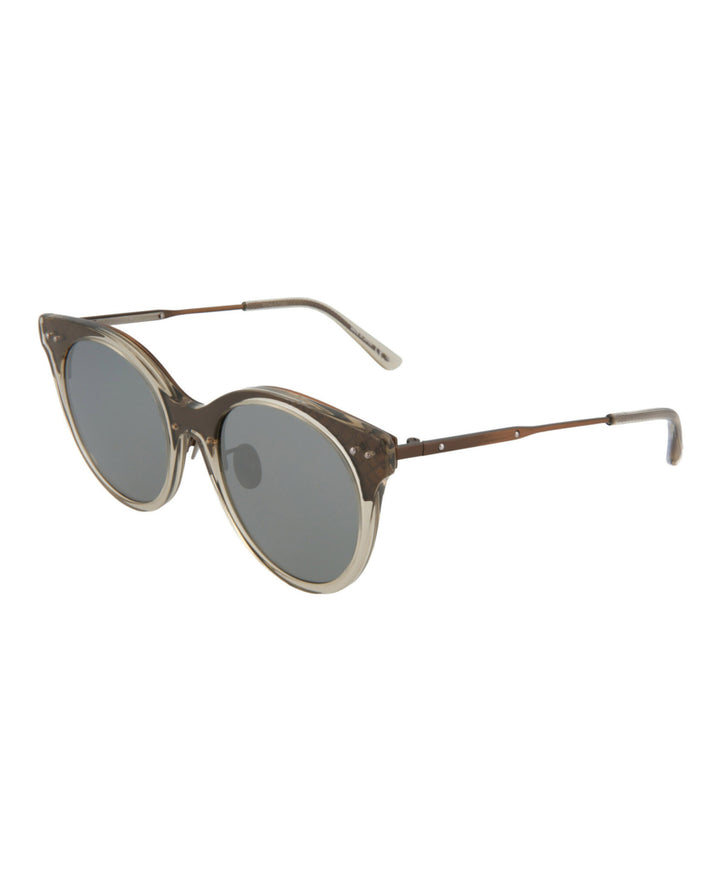 Shiny Transparent Mud - Bottega Veneta - Round-Frame Acetate Sunglasses