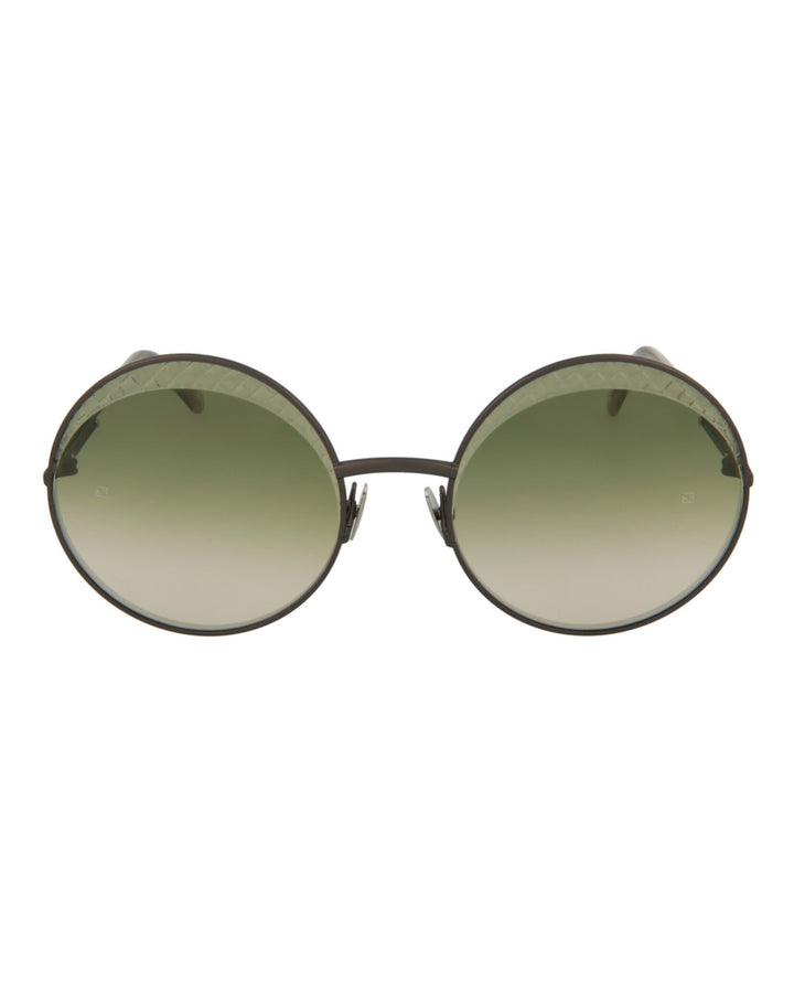 Ruthenium Ruthenium Green - Bottega Veneta - Round-Frame Metal Sunglasses