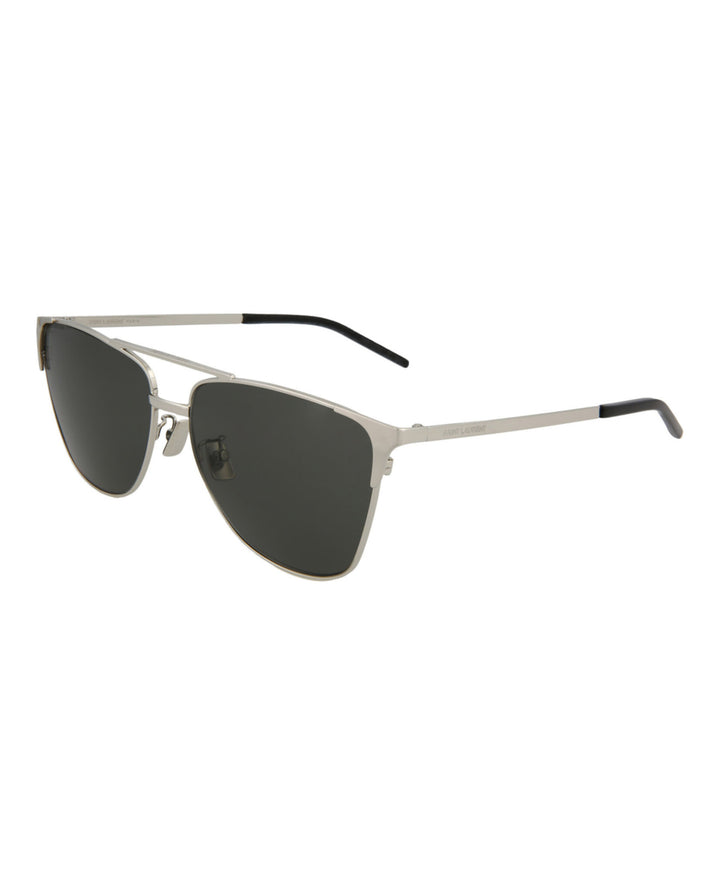 Silver Silver Grey - Saint Laurent - Square-Frame Metal Sunglasses