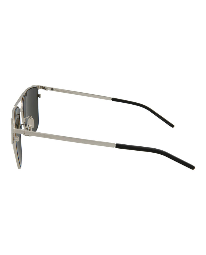 Silver Silver Grey - Saint Laurent - Square-Frame Metal Sunglasses